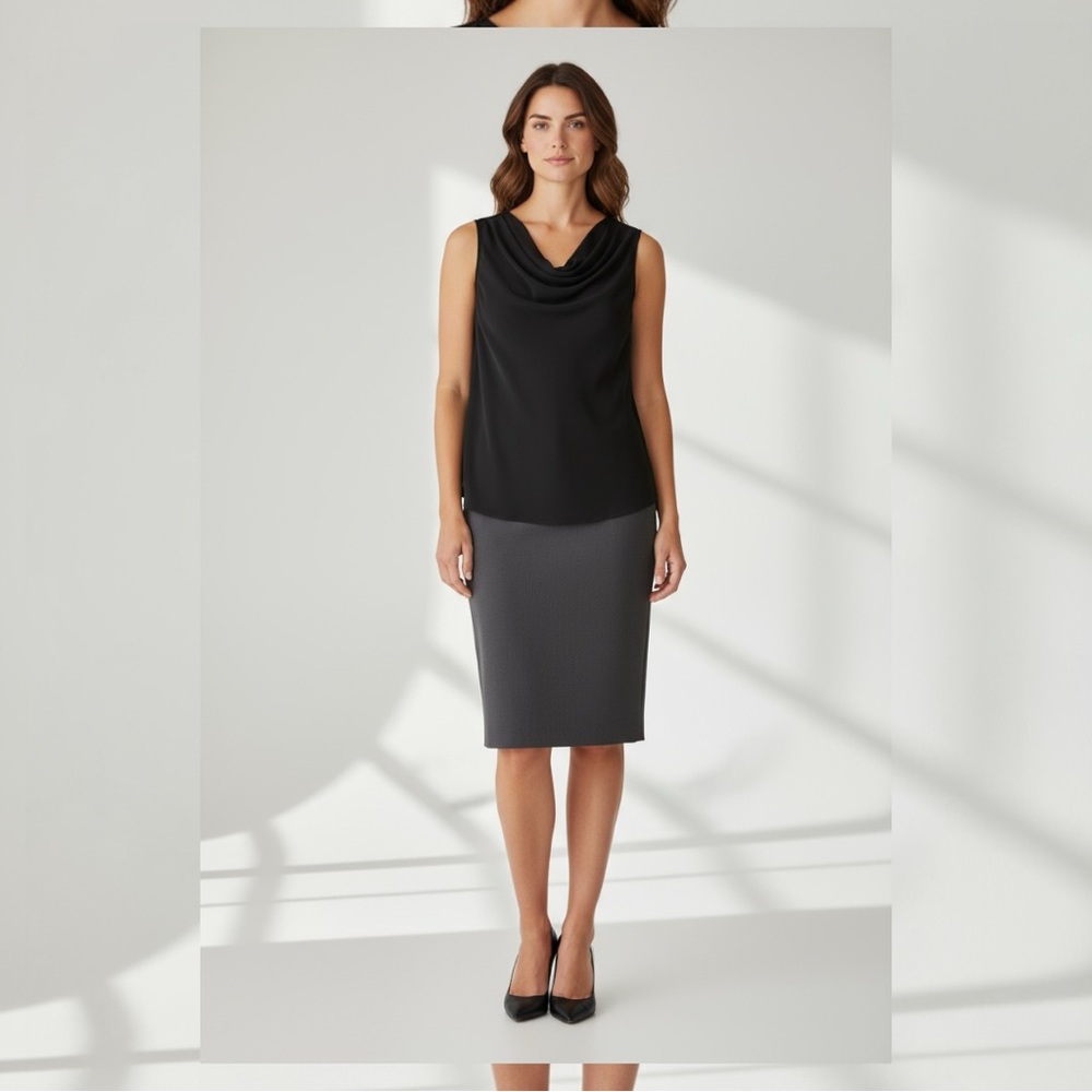 Theory 100% Silk Elegant Black Sleeveless Blouse with Cowl Neck. Size M. Wore 2x